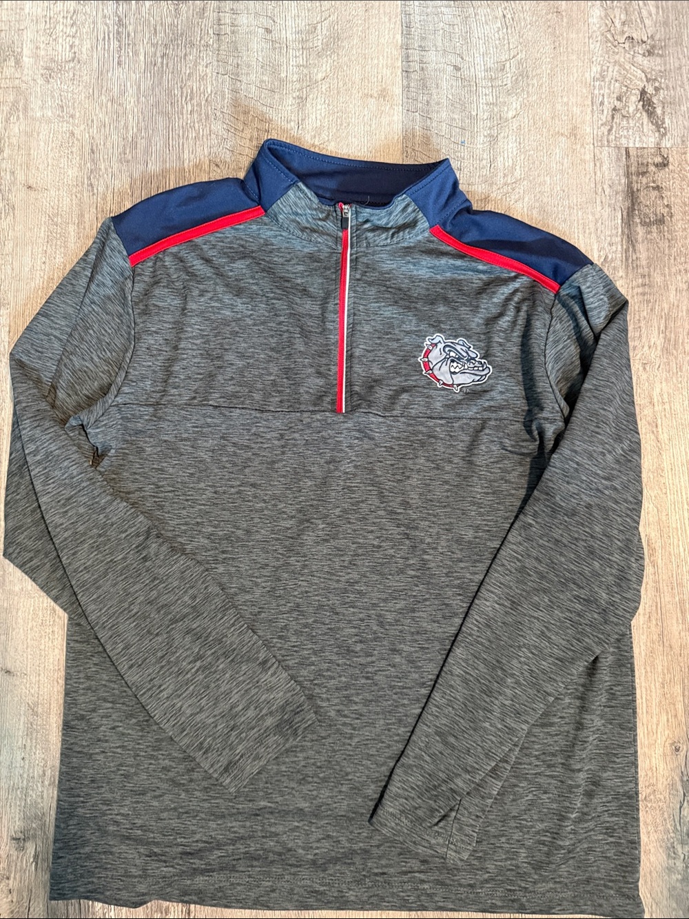Colosseum Gray and Navy Quarter-Zip Pullover with Red Trim